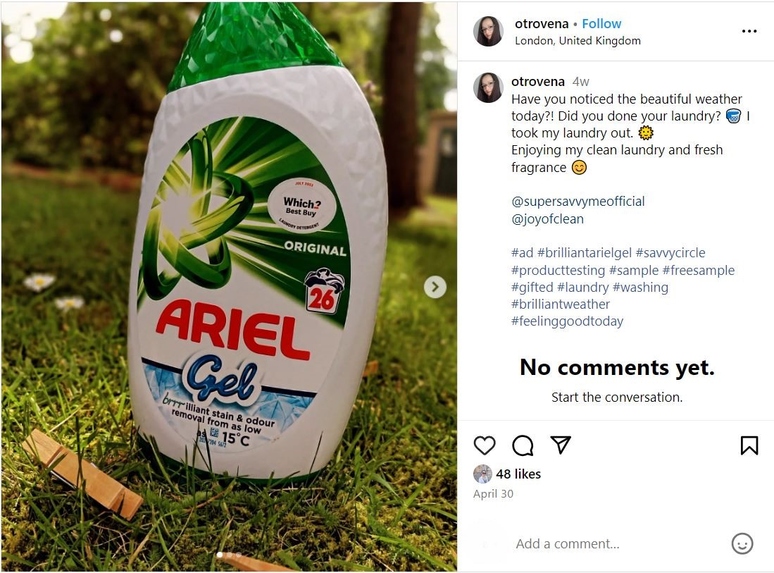 Ariel Gel in the grass
