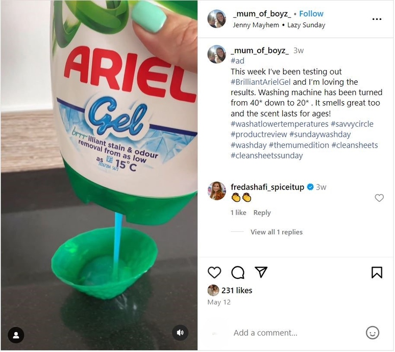 laundry routine with Ariel Gel 