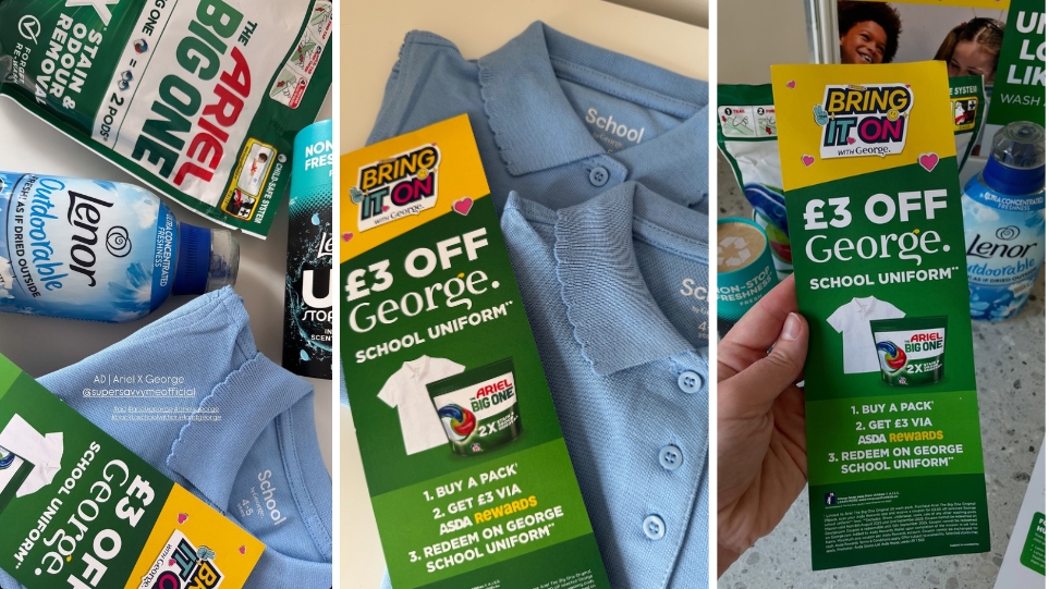 Ariel x George starter kits with the George school shirts and Ariel x George flashcard