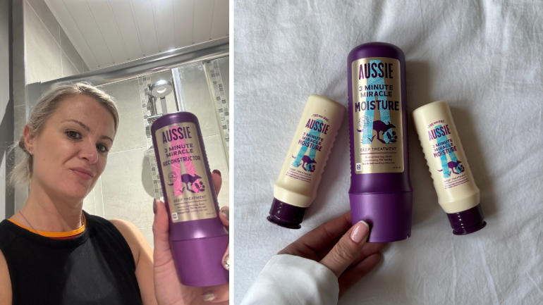 woman holding Aussie, Aussie 3 Minute miracle