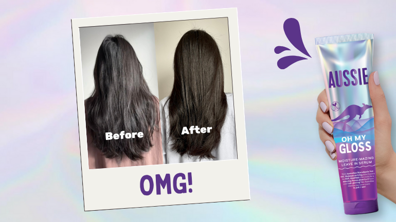 Before and After using Aussie Oh My Gloss