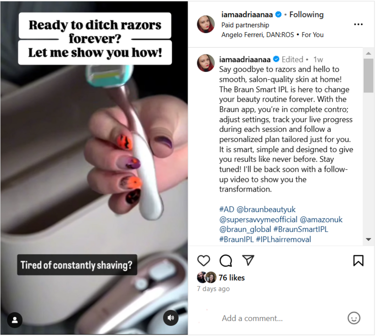 Screenshot of an Instagram post