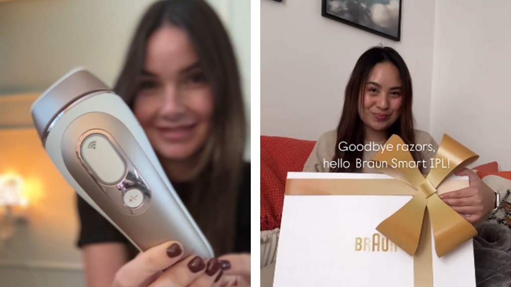 Women holding Braun IPL and big Braun gift box