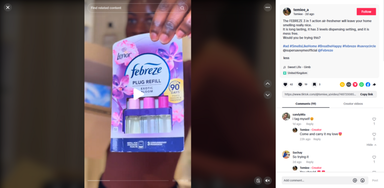 Screenshot of a Tiktok post