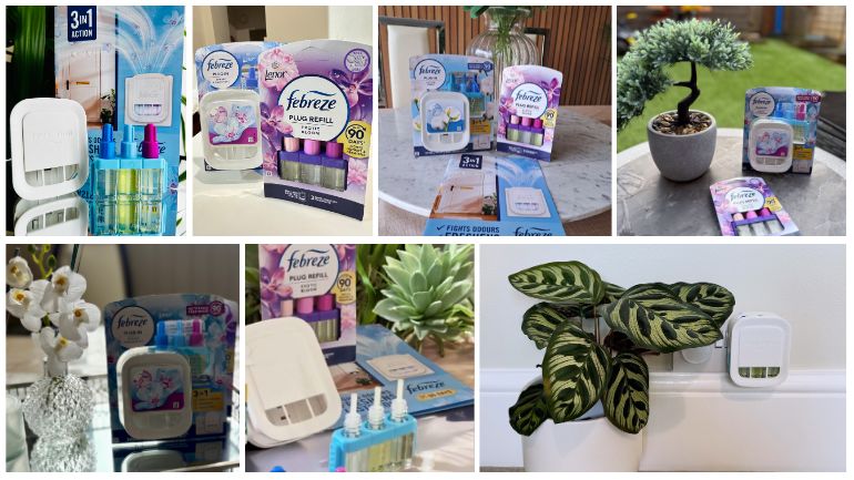 Photo collage of Febreze 3Volution Plug-In Air Freshener packs 