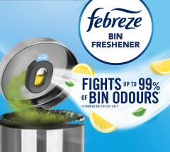 Febreze bin freshener showing on a lid of a bin Febreze bin freshener showing on a lid of a bin