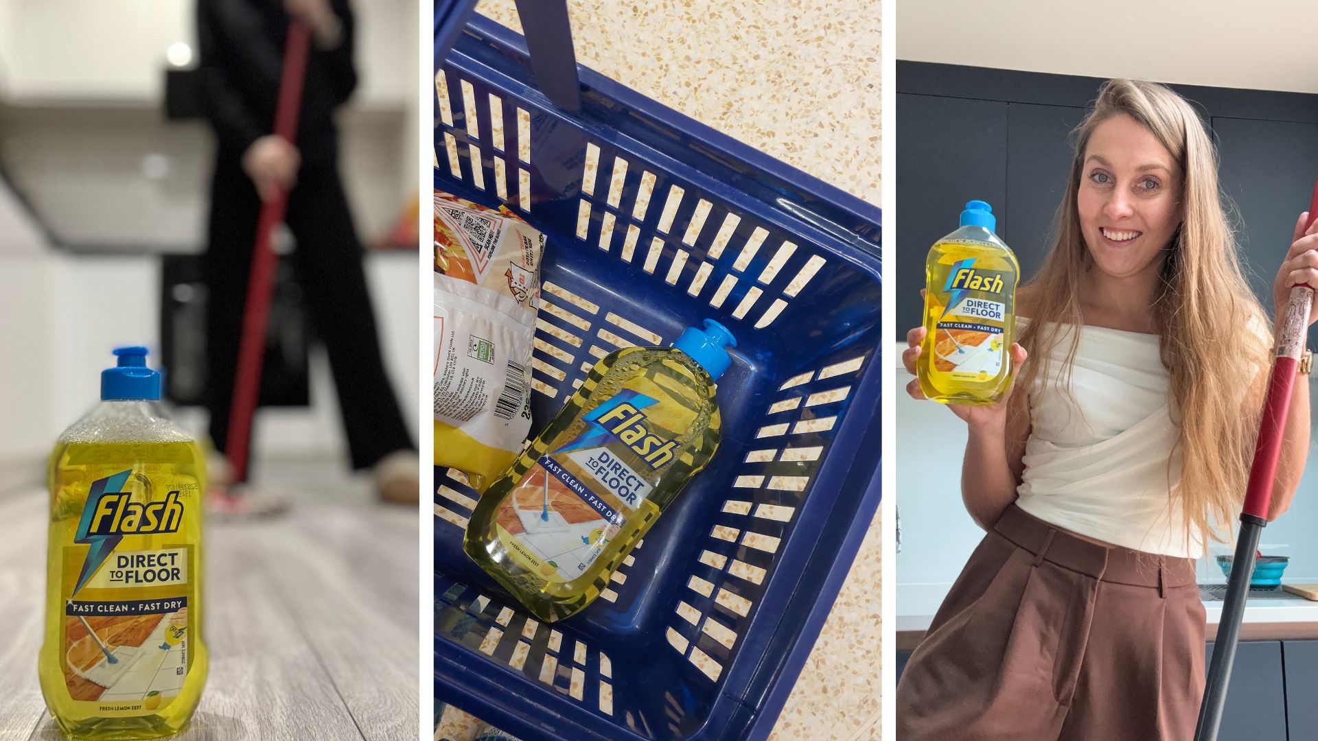 Photo collage of the Flash Direct to floor in use