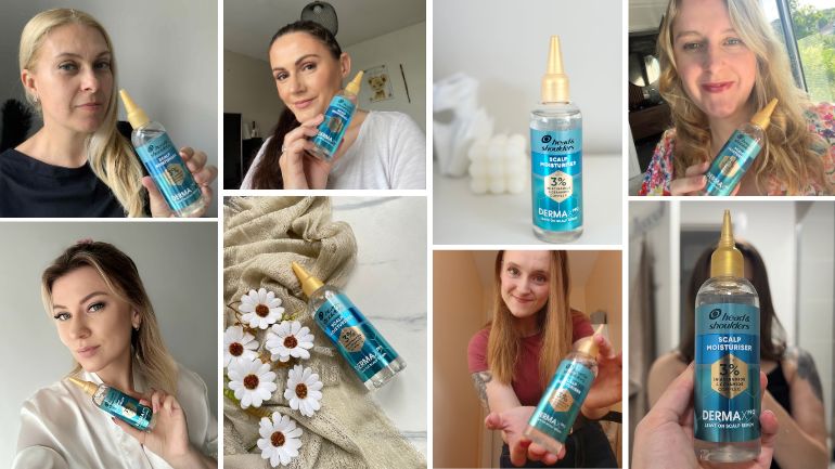 Photo collage of women holding the Head & Shoulders DermaXPro