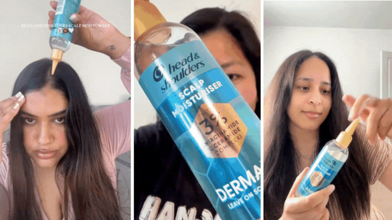 A gif collage of women using the Head & Shoulders DermaXPro