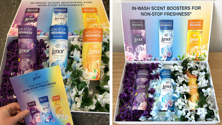 participants showing their Lenor product with the designed box 