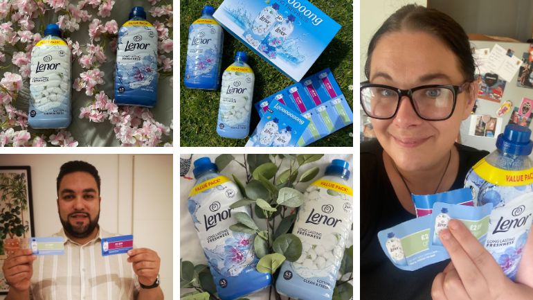 Participants with their money off coupons and Lenor Fabric Conditioners