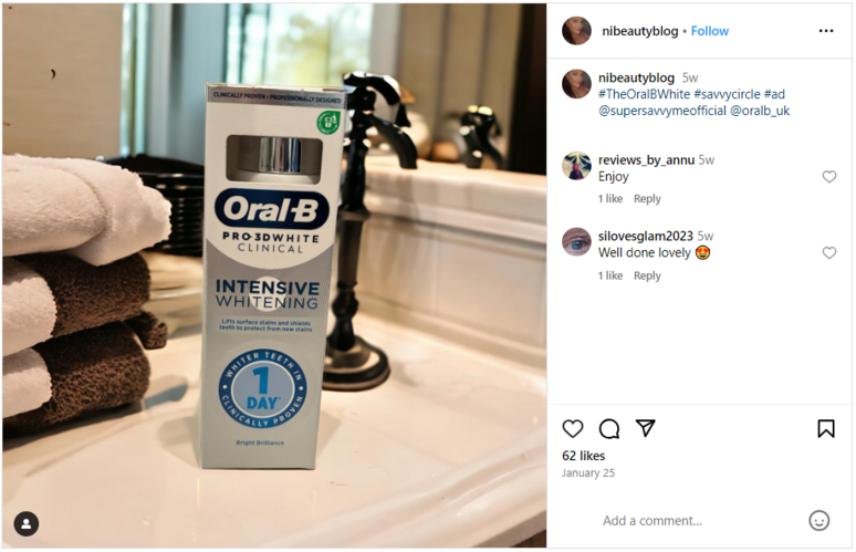 Oral-B tubes placed on a bathroom sink
